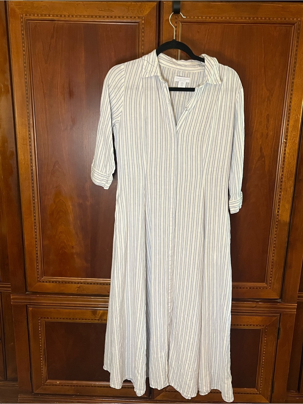 Martha Stewart Light Blue & White Striped Maxi Shirt Dress w pockets!
